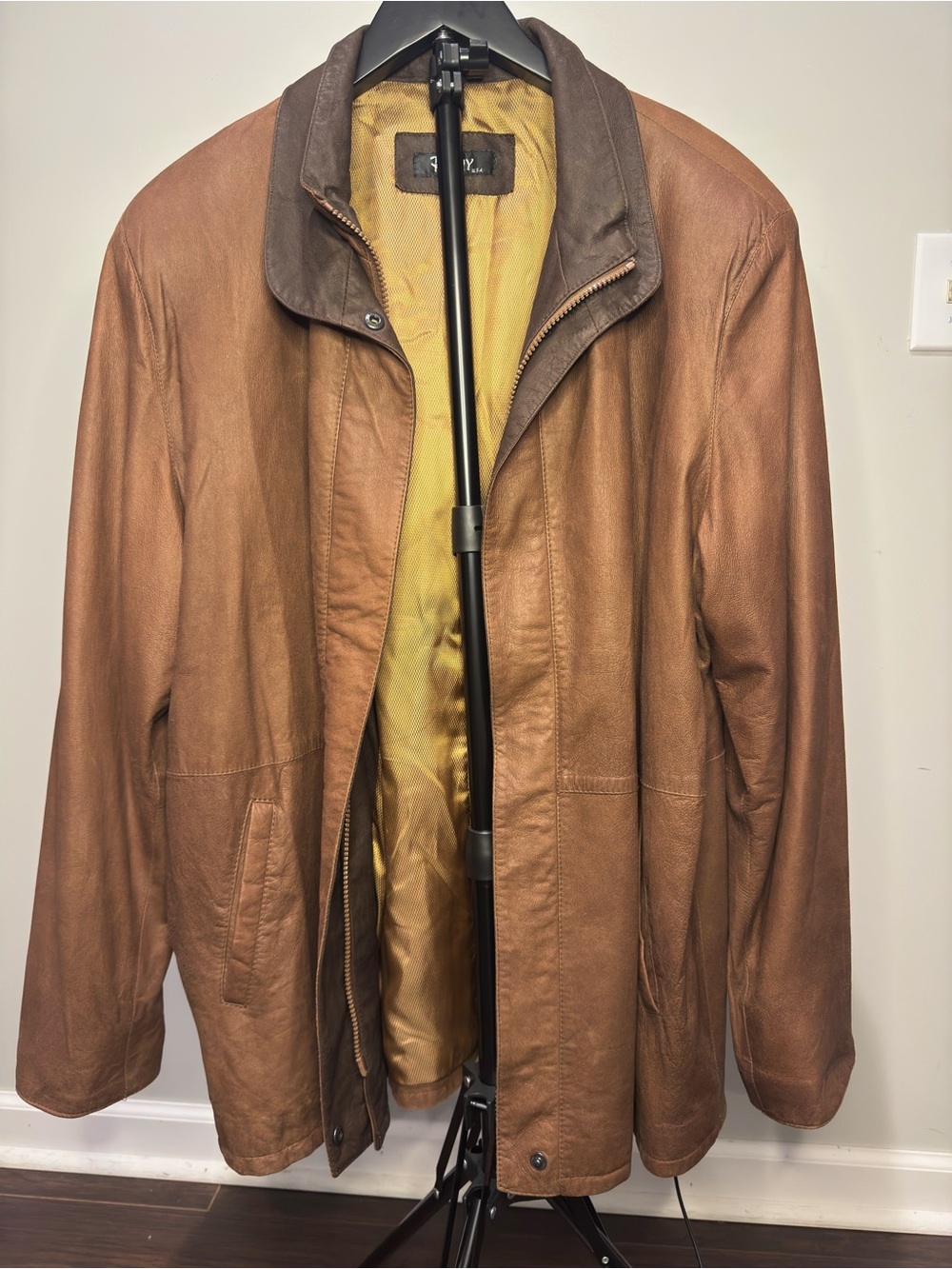 Remy Men's Brown Leather Bomber Jacket with Collar